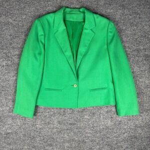 Vtg 80s Barclay Square Blazer Womens M Cropped Kelly Green Tailored Minimalist